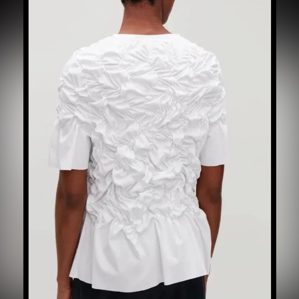 COS White Short Sleeve Textured Back Blouse